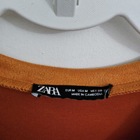 Zara Dress‎ Medium Orange Faux Suede Mini Shift Bloggers Favorite Stretch - Picture 2 of 8